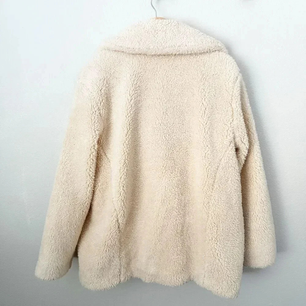 FREE PEOPLE | Teddy Double Breasted Pea Coat Sherpa  Ivory Oversized | Medium - Picture 8 of 10